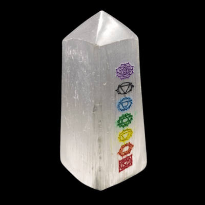 Selenite Chakra Engraved Obelisk (6cm) - Image 2