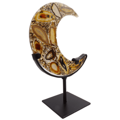 Natural Agate Slice Moon On Metal Stand - Image 2