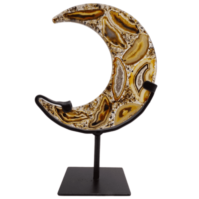 Natural Agate Slice Moon On Metal Stand - Image 2