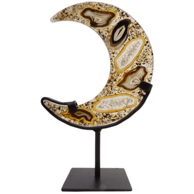 Natural Agate Slice Moon On Metal Stand - Image 2