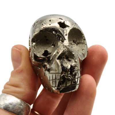 Druzy Pyrite Skull Carving (40mm x 35mm) - Image 4