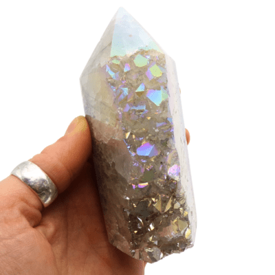 Aura Amethyst Druzy Part-Polished Point (112mm x 48mm) - Image 5