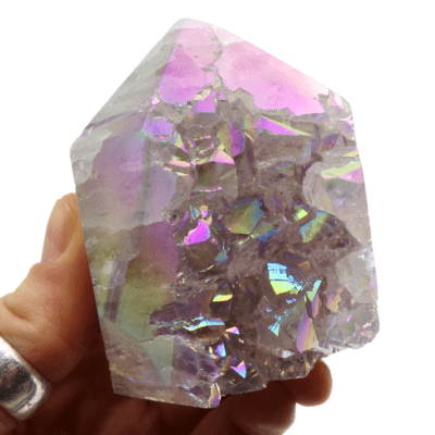 Aura Amethyst Druzy Part-Polished Point (70mm x 55mm) - Image 5