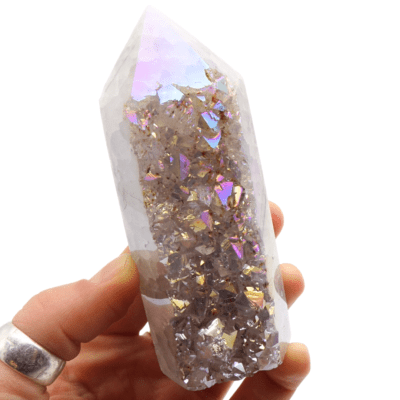 Aura Amethyst Druzy Part-Polished Point (108mm x 35mm) - Image 5