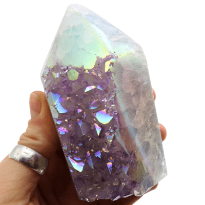 Aura Amethyst Druzy Part-Polished Point (95mm x 55mm) - Image 6